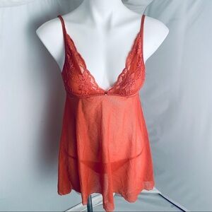 CLO rust sheer nylon babydoll and thong panty set OS